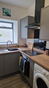 a kitchen with a sink and a washing machine at The Geo Apartment in Montrose