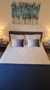 a bedroom with a large bed with two pillows at The Geo Apartment in Montrose