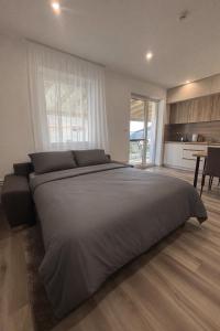 a bedroom with a large bed and a kitchen at ROYAL homes in Nesvady