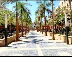 a walkway with palm trees on a city street at الغردقة - اول ممشى شيرى in Hurghada