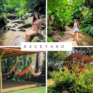 a collage of photos with a woman in a bikini and a hammock at Hotel Excelsum Tayrona in Calabazo