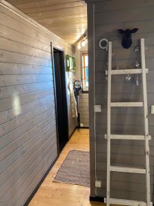a room with a ladder next to a wall at Bregnehytte in Leikanger