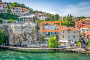 an aerial view of a city with a house at Pearl's apartments Old town Ohrid in Ohrid