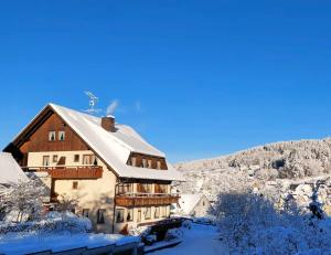 a house with snow on the roof at Hotel Bergfreiheit 7 in Schonach