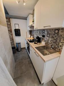 a kitchen with a sink and a counter at Haillodge-gîte nature in Ohey +17 photos