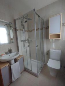 a bathroom with a shower and a toilet and a sink at Casa María House in Zubiri +11 photos