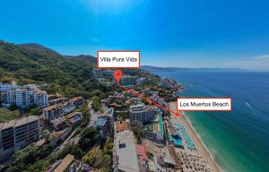 an aerial view of waipio place waikiki beach with a map at Luxe 3 King BR Villa | Infinity Pool + 220° Views in Puerto Vallarta +42 photos