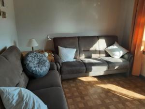 ein Wohnzimmer mit Sofa und Lampe in der Unterkunft Ferienwohnung Freiling in Wilhelmshütte + 1 Foto