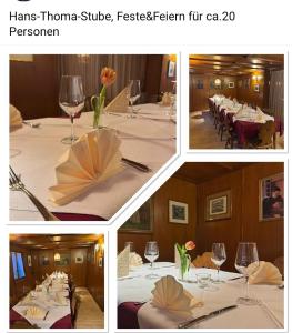 a collage of pictures of a table with wine glasses at Hotel Maien in Todtmoos in Todtmoos