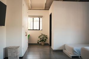 a bedroom with a bed and a potted plant at La Negra Surf Hotel in Nosara