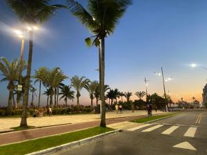 a street with palm trees on the side of the road at Atlântico 34 Guilhermina in Praia Grande