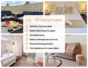 a collage of photos of a hotel room at Lumen Chartrain - appartement proche centre-ville, balcon et parking in Chartres
