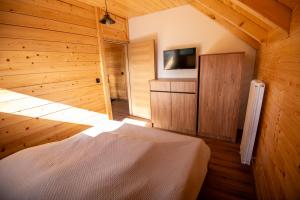 a bedroom with a bed and a tv on a wall at Vila Planinski Vuk Zlatar Nova Varoš in Vukovina
