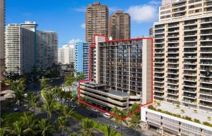 a view of a city skyline with tall buildings at Penthouse unit at Palms Waikiki in Honolulu