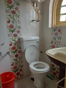 a bathroom with a toilet and a sink at Hotel First Kashmir in Srinagar