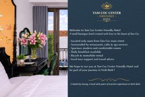 a flyer for a hotel room with a bed and flowers at Tam Coc Center Friendly Hotel in Ninh Binh
