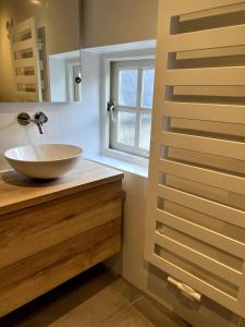 a bathroom with a bowl sink and a window at Unique tranquil spot with garden, centre Den Bosch in Den Bosch +19 photos