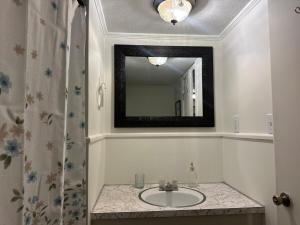 a bathroom with a sink and a mirror at The Cleveland Cottage in Brookhaven +29 photos