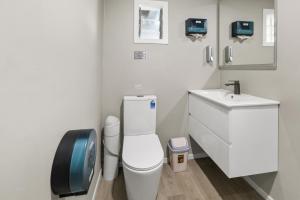 a bathroom with a toilet and a sink at FlyingPig Backpacker Rotorua in Rotorua +33 photos