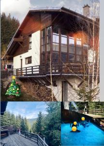 a collage of pictures of a house and a christmas tree at Casa Ema Azuga in Azuga