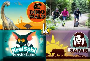 a collage of four different types of games at Vitalhof am Kreischberg by ALPS RESORTS in Bodendorf