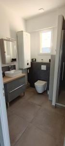a bathroom with a toilet and a sink at Logement 1 - proche Le Mans in Aigné
