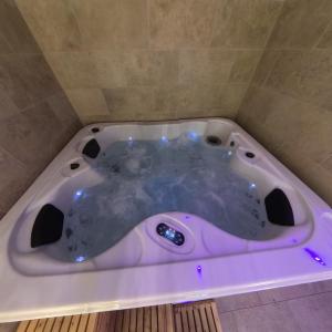 a pink bathtub in a bathroom with purple lights at Hotel Aurora in Tivoli Terme +121 photos