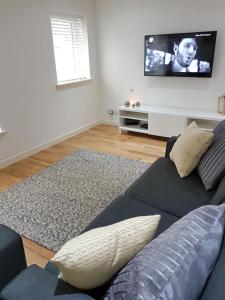 a living room with a couch and a flat screen tv at Langley Apartment in Inverness