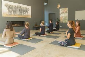 a group of people sitting in a yoga class at Chambres d'hôtes Le Pontillaou in La Garde-Freinet