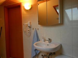 a bathroom with a sink and a mirror at Pension im Oderbruch in Manschnow +22 photos