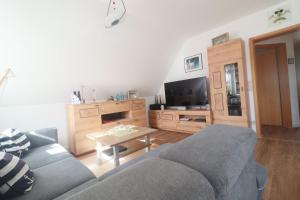 ein Wohnzimmer mit Sofa und Fernseher in der Unterkunft FW Lehmann in Zingst