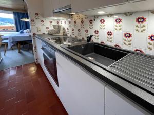 a kitchen with a sink and a counter at Chalet Cristall Superior Appartement 3 in Leutasch