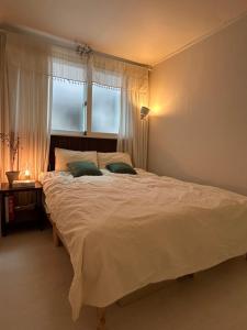 a bedroom with a large white bed with a window at Hill-house in Samgong
