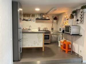 a small kitchen with a sink and a microwave at Gîte EMOZIONE in Guebwiller