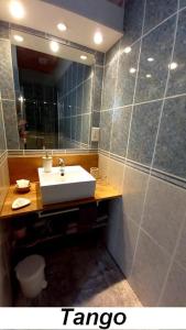 ein Badezimmer mit Waschbecken und Spiegel in der Unterkunft LesFrugères in Boutiers-Saint-Trojan + 7 Fotos