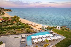 an aerial view of a resort with a pool and a beach at Anasa Luxury Resort in Elaiokhórion