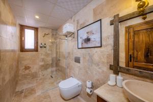 a bathroom with a toilet and a shower and a sink at Pegas Goreme in Göreme