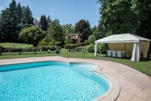 a swimming pool in a yard with a tent at Villa La Fortezza in Dormelletto