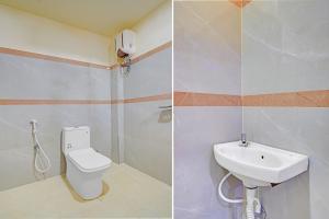 two pictures of a bathroom with a toilet and a sink at FabHotel SV Grand in Hyderabad +24 photos