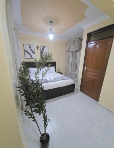 a bedroom with a bed and a potted plant at Sing' Homes in Eldoret