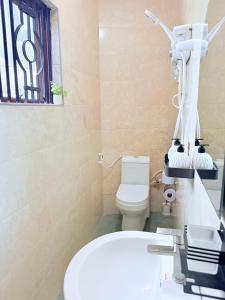 a bathroom with a toilet and a sink at Lumora Homes in Arusha +9 photos
