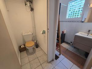 a bathroom with a toilet and a sink at Maison Désirée in Sainte-Anne +7 photos