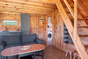 a living room with a couch and a table at Dom nad Ińskiem in Scienne +13 photos