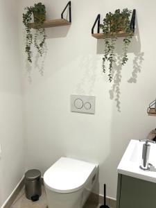 a bathroom with a toilet and plants on the wall at La Maisonnette Champenoise in Villers-sous-Châtillon