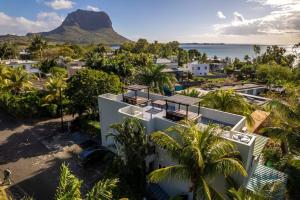 an aerial view of a resort with a mountain in the background at Authentic Nest in La Gaulette