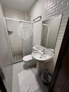 a bathroom with a sink and a lion painted on the wall at colombia inn cairo in Cairo