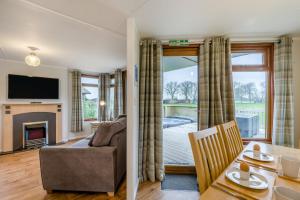 a living room with a couch and a fireplace at Athelington lodge - Beech in Eye