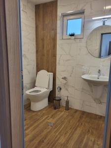 a bathroom with a toilet and a sink at Къща за гости-Ганеви in Zmeitsa