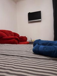 a room with a bed and a tv on the wall at Студія Люкс з терасою в центрі міста in Kryvyi Rih