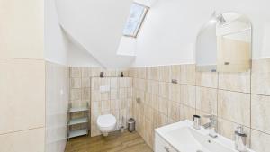 a bathroom with a sink and a toilet at Dębówka - apartament rodzinny in Wilcze